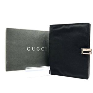 ■良品■GUCCI グッチ　G金具　手帳カバー　ナイロン×レザー　ブラック　シルバー金具　イタリア製　刻印あり　箱付き