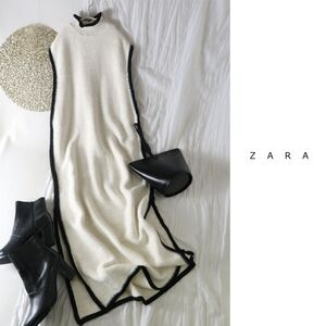 新品☆ザラ ZARA☆洗える コントラストパイピング ニットチュニック XSサイズ☆M-B 0344