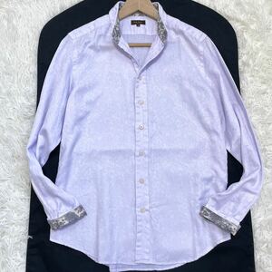 極美品/リネン素材●ポールスミスコレクション Paul Smith collection ドレスシャツ 長袖 全面シャドー花柄 総柄 ライトパープル 紫 メンズ