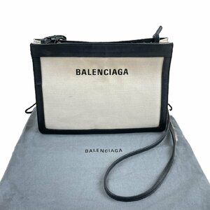 USED BALENCIAGA バレンシアガ ネイビーポシェット ショルダーバッグ 339937 アイボリー×ブラック系 キャンバス × レザー レディース