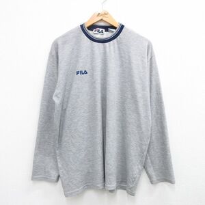 XL/古着 フィラ FILA 長袖 ビンテージ Tシャツ メンズ 90s ワンポイントロゴ 大きいサイズ クルーネック グレー 23sep18 中