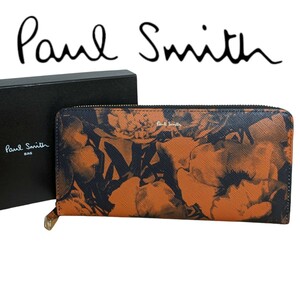 新品 ポールスミス Paul Smith ラウンド長財布 ハーフフローラル ウォレット レッド レディース 婦人 本革 花柄