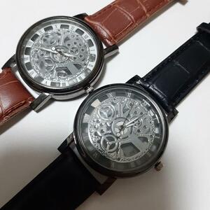 新品　激渋　腕時計　スケルトン　黒と茶色のセット　105