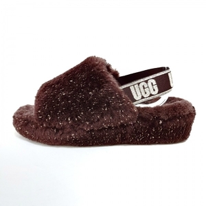 アグ UGG サンダル 25 1125232 フラッフ イヤー メタリック スパークル ダークブラウン×シルバー×ゴールド レディース ラメ 靴