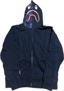 未使用品 BAPE A BATHING APE Shark Full Zip Hoodie NAVY /BLUE camo エイプ シャークパーカー 紺/青迷彩 XL