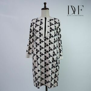 美品 DIANE von FURSTENBERG ダイアンフォンファステンバーグ シルク 総柄ワンピース 膝丈 裏地なし レディース ピンク サイズ2*RC1334