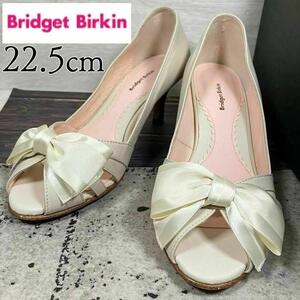 【美品】BridgetBirkin 22.5 リボン オープントゥ パンプス 白