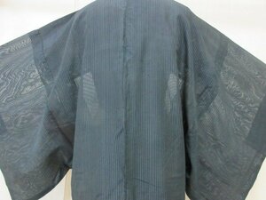 1円 良品 正絹 長羽織 絽 夏物 和装 和服 アンティーク 黒 紋なし 無地 男性用 単衣 身丈105cm 裄65cm【夢職】★★★