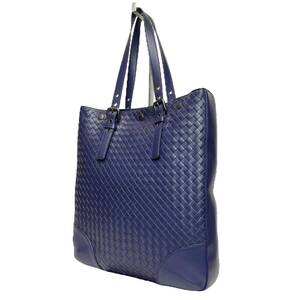 美品 BOTTEGA VENETA 2464 トートバッグ イントレチャート アキャトル ボッテガヴェネタ A4可 レザー ビジネス メンズ ネイビー 肩掛け