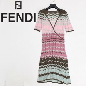 ◆FENDI フェンディ 総柄 カシュクール風 サマーニット ワンピース