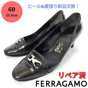 フェラガモ【Ferragamo】ガンチーニ ステッチ パンプス 黒