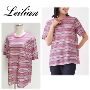 《Leilian レリアン》新品 定価28,600円 明るめショッキングピンク ナローボーダーTシャツ カットソー 13＋ 大きいサイズ S0132