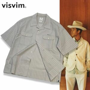 ★ 14 美品 国内正規品 VISVIM ビズビム ヴィズビム 22ss CABAN WORK SHIRT S/S 半袖 リネン混 カバン ワークシャツ ストライプ ロゴ刺繍 3