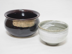 A1503 野点茶碗 建水 セット ☆ 茶道具 茶器 抹茶器 抹茶道具 茶懐石 茶事 茶の湯 茶碗 抹茶碗 こぼし 水覆 水翻 水下 納汚 陶器 良品 無傷