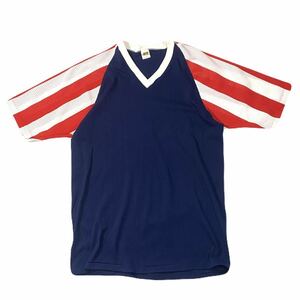 ◆ヴィンテージ /70〜80年代/金タグ後期/RUSSELL/ラッセル/メッシュTシャツ/ナイロン/スポーツ/星条旗カラー/メンズ/sizeXL/