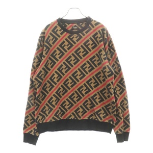 FENDI フェンディ FF Crewneck ズッカ柄 クルーネックスウェットトレーナー ブラウン FY0944