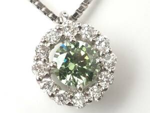 【4232T】Pt900/Pt850プラチナ 天然グリーンダイヤモンド天然クリアダイヤモンド 0.23ct/0.12ct/2.9g ネックレス