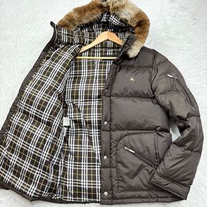 【美品Lサイズ!!!】BURBERRY BLACK LABEL バーバリーブラックレーベル ダウンジャケット 3way ラビットファー ホースロゴ ブラウン メンズ