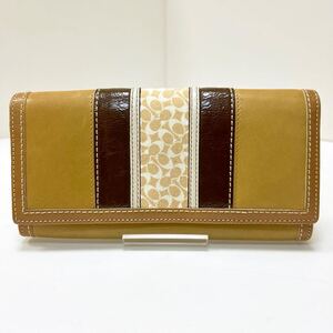 ☆良品☆ ◆COACH コーチ　フラップ式 長財布◆　ヴィンテージ　シグネチャー　かぶせ　レザー　キャメル 【USED】 0619-L1