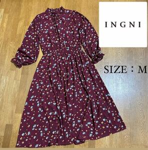 【INGNI】リバティ シャーリング襟 スタンドカラー ワンピース M