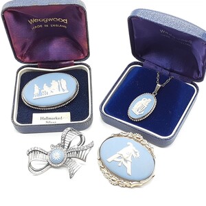 37.7g WEDGWOOD ウェッジウッド シルバー SILVER 925 含む ヴィンテージ 等 ジャスパー ブローチ ネックレス ペンダント 4点 セット 