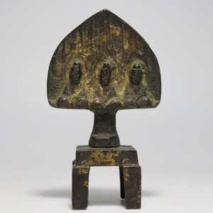 中国美術　北斎　銅製　瀏金　銅三世佛龕座　古銅　仏像　