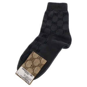 バレンシアガ ×GUCCI HACKER COLLECTION TENNIS SOCKS グッチ ハッカーコレクション テニスソックス GGモノグラム 靴下 ブラック 681520