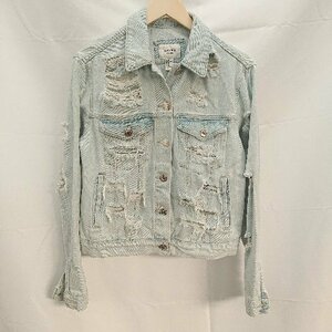 ◇ 美品 Forever21 ダメージ加工 デニム Gジャン 長袖 ジャケット サイズM ライトブルー レディース E