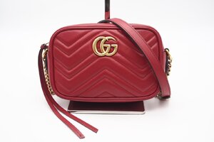 ☆安心の３大保証☆ ABランク ≪GUCCI グッチ/ショルダーバッグ≫ 448065 GGマーモント キルティング ミニバッグ レッド 赤 美品 送料無料