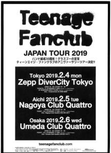 即決 2枚 100円 ティーンエイジ・ファンクラブ TEENAGE FANCLUBJAPAN TOUR 2019 来日公演 チラシ