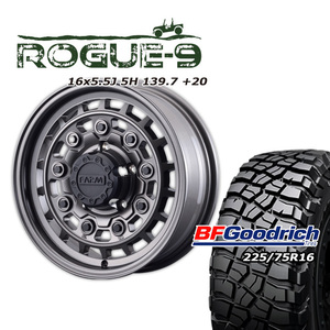 FARM ROGUE-9 マットガンメタリック 16×5.5J/5H +20 BFグッドリッチ Mud-Terrain T/A KM3 225/75R16 4本セット