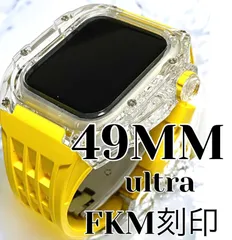 インビジブル×イエロー★アップルウォッチバンド ラバーベルト カバー　49mm Apple Watch ultra ultra2 クリア　ケース ウルトラ スポーツ メンズ レディース