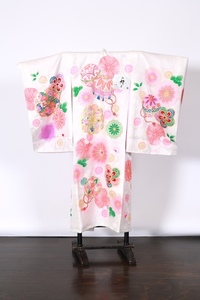 女児祝い着　一つ身　白　緑　ピンク　ゴールド　鞠　宝尽　菊　桜　R1