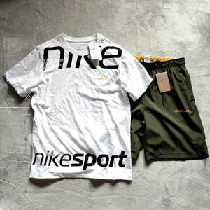 新品 正規品 NIKE ナイキ上下セット Tシャツ ハーフパンツ ロゴ プリント セットアップ NIKE SPORT 白 ホワイト カーキ 白 上 2XL 下 XL
