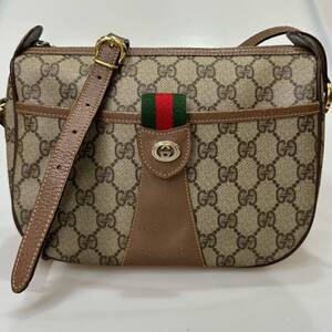 良品!!GUCCI オールド グッチ GG シェリーライン ショルダーバッグ 001.123.6177 オールドグッチ PVC×レザー 