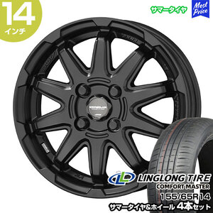 軽カー 155/65R14 LINGLONG サマータイヤホイール 4本セット サーキュラー C10S 14インチ 4.5J 45 4H100 軽自動車 共豊 N-BOX