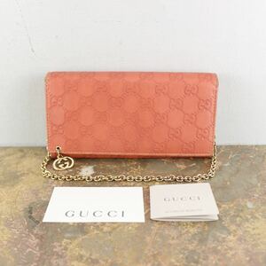 GUCCI GG PATTERNED EMBOSSED LEATHER CHAIN WALLET MADE IN ITALY/グッチGG柄型押しレザーチェーンウォレット(長財布)