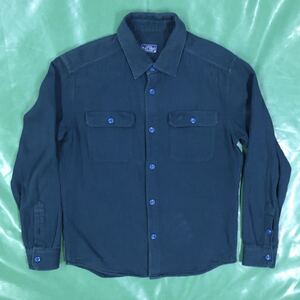 送料込 日本製 THE FLAT HEAD ヘリンボーン 長袖 シャツ Mサイズ green USED フラットヘッド 緑 アメカジ 古着 made in JAPAN