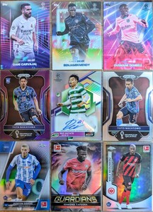 【1円スタート】サッカーカード9枚セット 旗手怜央 22-23 Topps Finest Refractor Auto 中山雄太 22 Panini Prizm World Cup RC 199枚限定