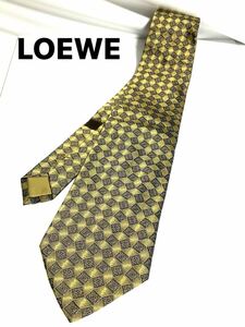 美品 ロエベ LOEWE ネクタイ　ゴールド系　アナグラム 総柄　送料185円〜（追跡付）ブランドネクタイ 