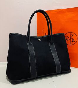 HERMES 極上美品 ガーデンパーティ PM バッグ 刻印有り エルメス □G ブラック トート バック 