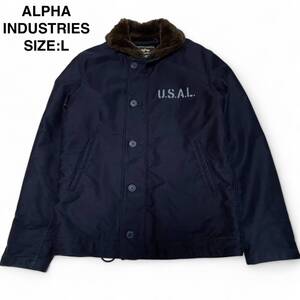 ALPHA INDUSTRIES アルファインダストリーズ N-1 デッキジャケット ミリタリージャケット ステンシル 紺 ネイビー l ステンシル 古着