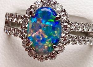 ◆綺麗◆ 天然ブラックオパール 0.98ct ダイヤモンド 高級リング D0.67ct/Pt900 ソーティング付 black opal ring◆