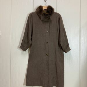 242 ROMAN hi-fashion ローマンハイファッション ブルーフォックスファー付き ジロンラムウール ロングコート 高級 秋冬 サイズ13 1105B