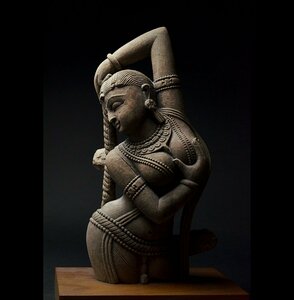 【YB】古代インド ヤクシニー石像・台付属 ★仏教美術古玩骨董24 Y372