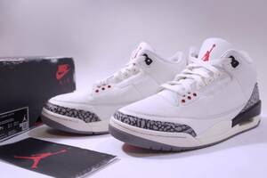 本物/2023年 NIKE AIR JORDAN3 RETRO WHITE CEMENT/白灰 US7.5/25.5cm 1度使用のみ/極美品 オリジナル完全復刻og max95 force1 dunk sb