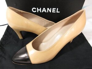 HH超美品 【シャネル CHANEL】 OOP CHEVREAO バイカラー ポインテッドトゥ パンプス 靴 (レディース) 36 ベージュ×ブラック □30LZ4735