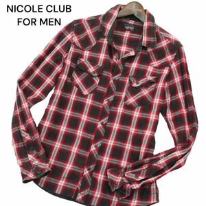 NICOLE CLUB FOR MEN ニコルクラブ フォーメン 襟袖ワイヤー★ 長袖 ウエスタン スリム チェック シャツ Sz.46　メンズ　A4T02298_3#C