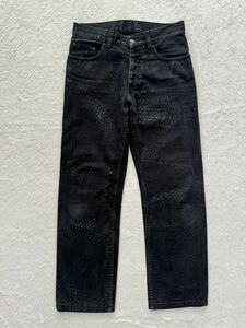 本人期 プラダ傘下 HELMUT LANG size29 イタリア製 ブラックジーンズ ペイント加工 プリント加工 黒 メンズ ヘルムートラング 初期