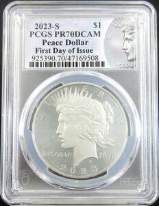 【最高鑑定★初日発行】 2023 S ピースダラー 白頭鷲 1ドル 銀貨 PCGS PR70DCAM FDI プルーフ モダンコイン アンティーク 特別ラベル